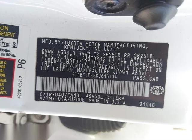 4T1BF1FK5CU616114 2012 2012 Toyota Camry- L 9