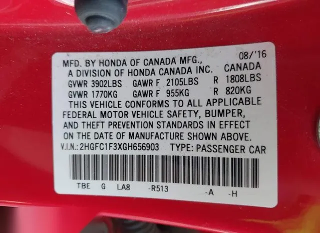 2HGFC1F3XGH656903 2016 2016 Honda Civic- Ex-T 9