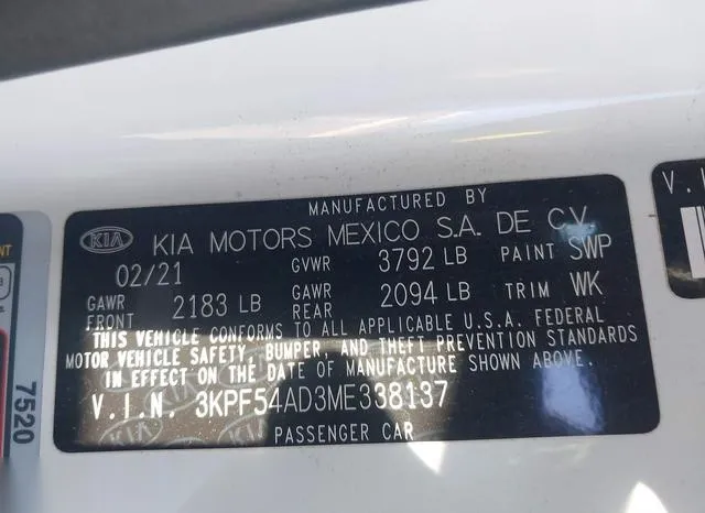 3KPF54AD3ME338137 2021 2021 KIA Forte- EX 9