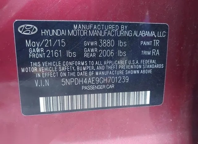 5NPDH4AE9GH701239 2016 2016 Hyundai Elantra- SE 9