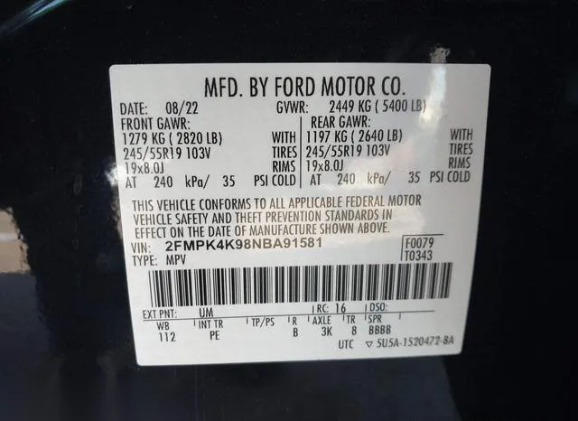 2FMPK4K98NBA91581 2022 2022 Ford Edge- Titanium 9