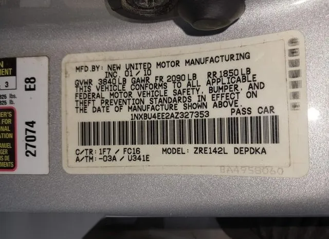 1NXBU4EE2AZ327353 2010 2010 Toyota Corolla- LE 9