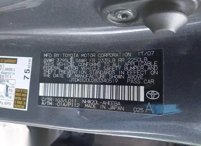 JTDKB20U283340519 2008 2008 Toyota Prius 9