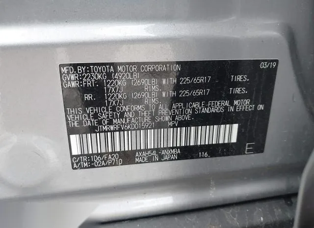 JTMRWRFV6KD015921 2019 2019 Toyota RAV4- Hybrid Xle 9