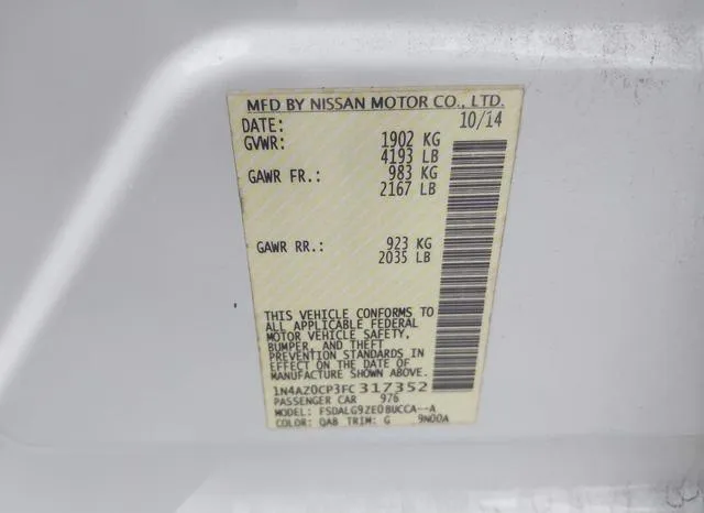 1N4AZ0CP3FC317352 2015 2015 Nissan Leaf- S/Sl/Sv 9