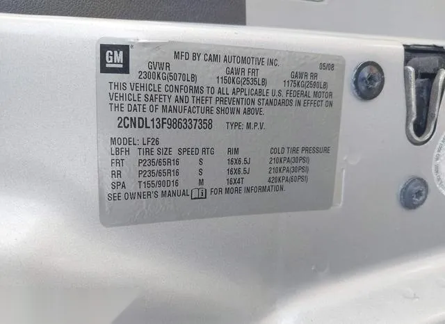 2CNDL13F986337358 2008 2008 Chevrolet Equinox- LS 9