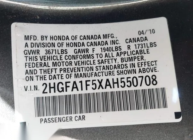 2HGFA1F5XAH550708 2010 2010 Honda Civic- LX 9