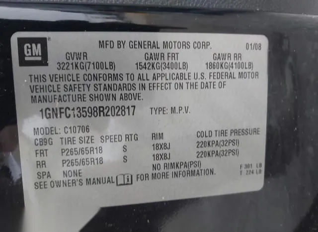 1GNFC13598R202817 2008 2008 Chevrolet Tahoe- Hybrid 9