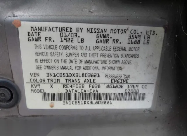 3N1CB51DX3L803821 2003 2003 Nissan Sentra- XE 9