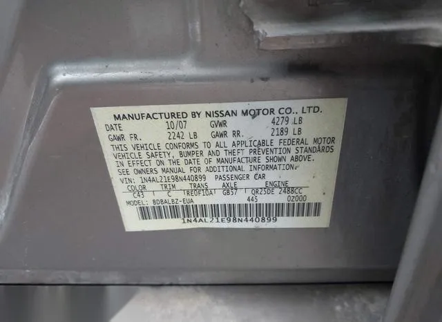 1N4AL21E98N440899 2008 2008 Nissan Altima- 2-5 S 9