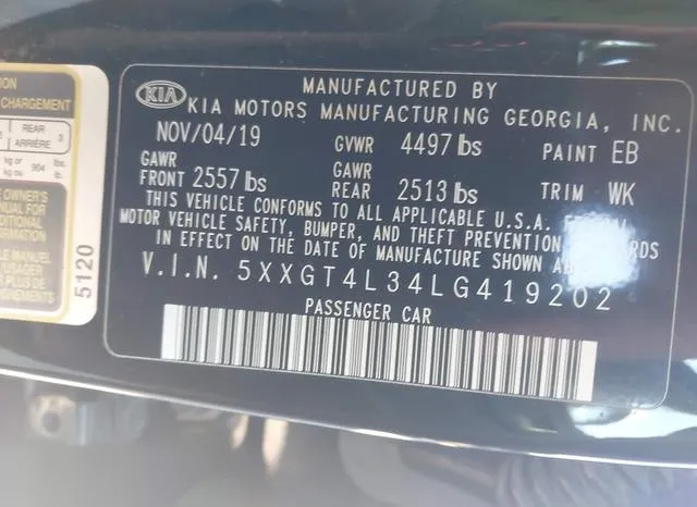 5XXGT4L34LG419202 2020 2020 KIA Optima- LX 9