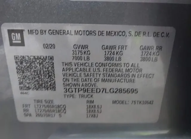 3GTP9EED7LG285695 2020 2020 GMC Sierra- 1500 9