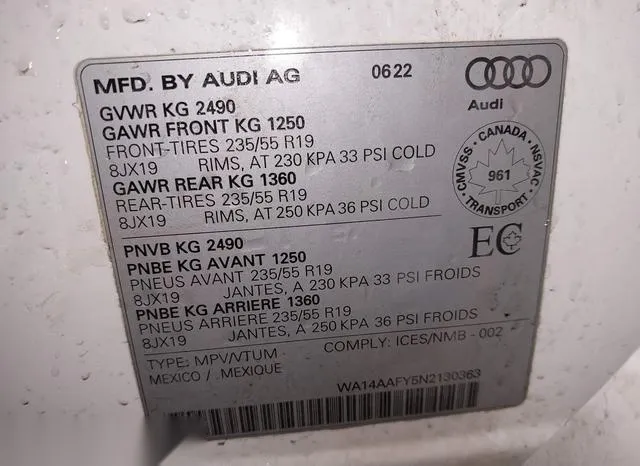 WA14AAFY5N2130363 2022 2022 Audi Q5- Premium 45 Tfsi S Line 9