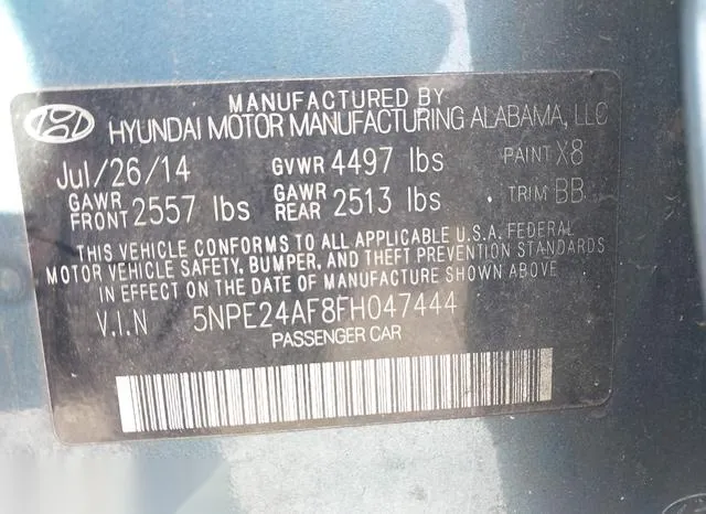 5NPE24AF8FH047444 2015 2015 Hyundai Sonata- SE 9