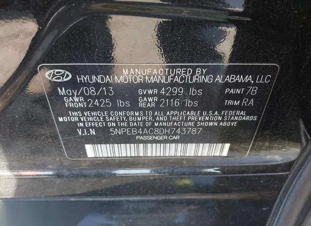 5NPEB4AC8DH743787 2013 2013 Hyundai Sonata- Gls 9