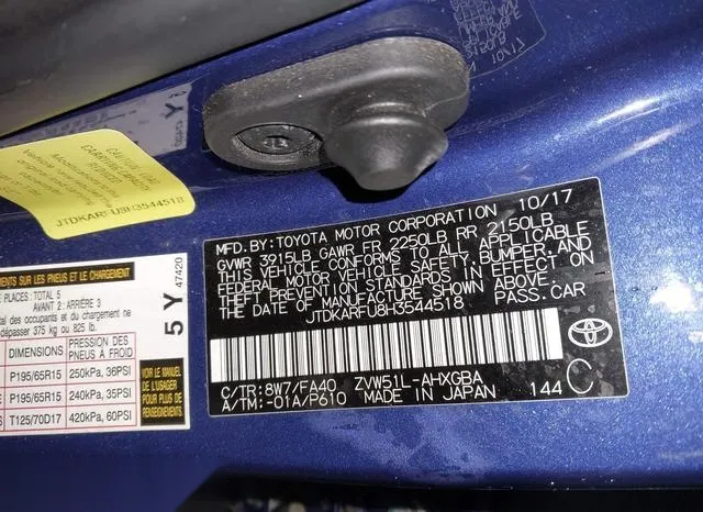 JTDKARFU8H3544518 2017 2017 Toyota Prius- Three 9