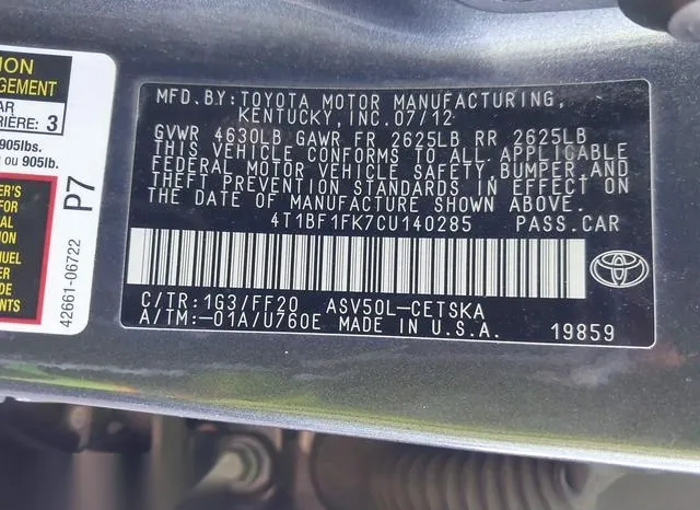 4T1BF1FK7CU140285 2012 2012 Toyota Camry- SE 9