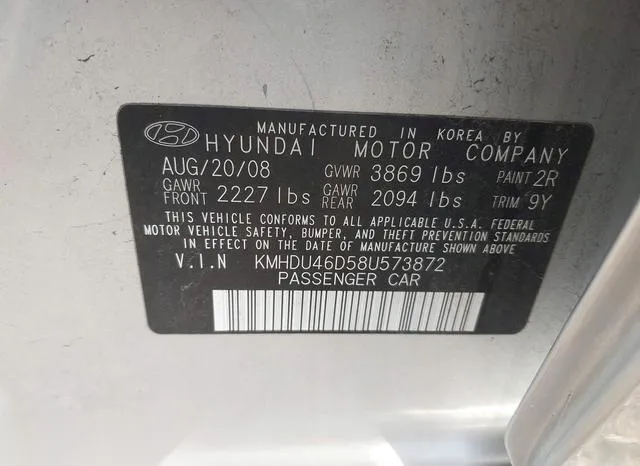 KMHDU46D58U573872 2008 2008 Hyundai Elantra- Gls/Se 9