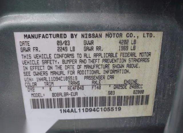 1N4AL11D94C105519 2004 2004 Nissan Altima- 2-5 S 9