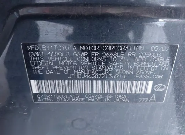 JTHBJ46G872136214 2007 2007 Lexus ES- 350 9