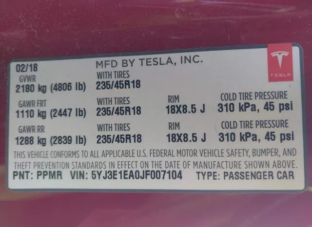 5YJ3E1EA0JF007104 2018 2018 Tesla Model 3- Long Range/Mid R 9