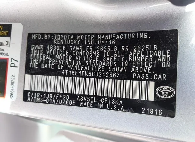 4T1BF1FK8GU242667 2016 2016 Toyota Camry- SE 9