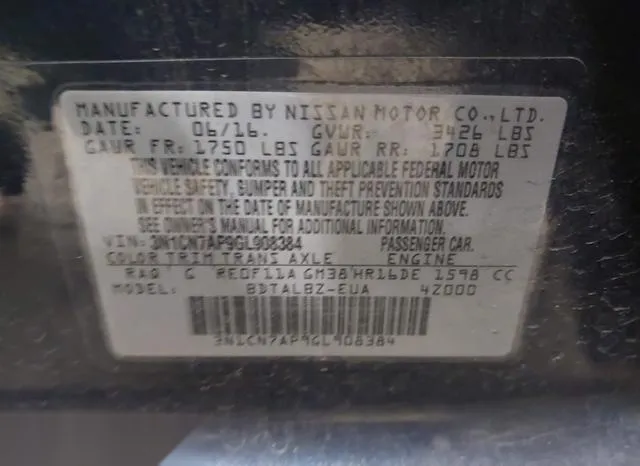 3N1CN7AP9GL908384 2016 2016 Nissan Versa- 1-6 SV 9