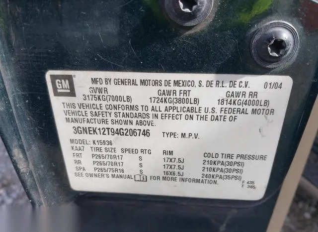 3GNEK12T94G206746 2004 2004 Chevrolet Avalanche 1500 9