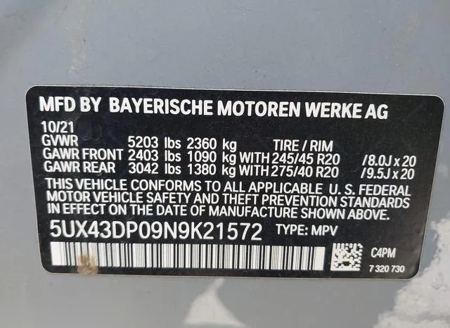 5UX43DP09N9K21572 2022 2022 BMW X3- Sdrive30I 9