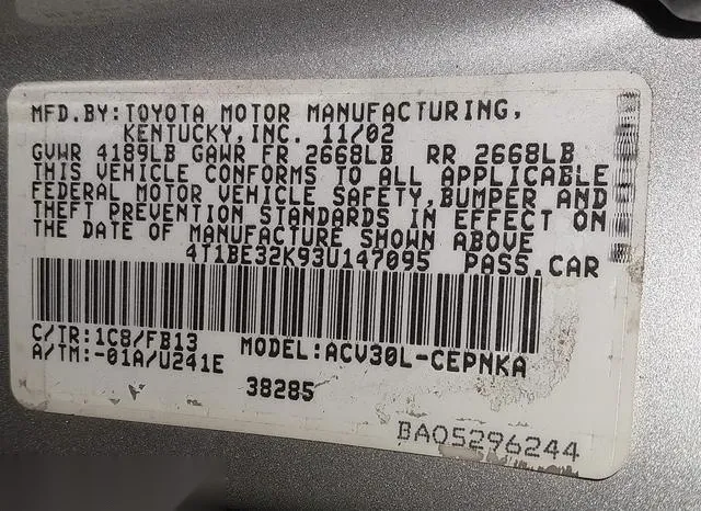 4T1BE32K93U147095 2003 2003 Toyota Camry- Le/Xle/Se 9