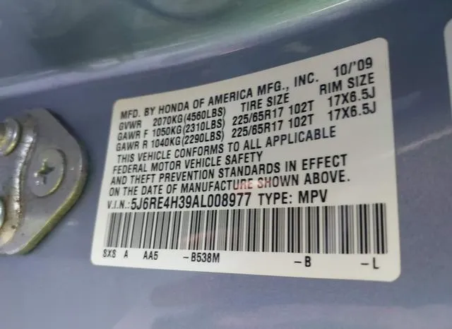 5J6RE4H39AL008977 2010 2010 Honda CR-V- LX 9