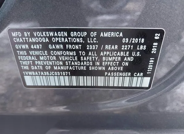 1VWBA7A35JC031071 2018 2018 Volkswagen Passat- 2-0T Se 9