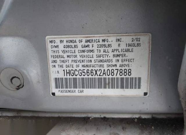 1HGCG566X2A087888 2002 2002 Honda Accord- 2-3 EX 9