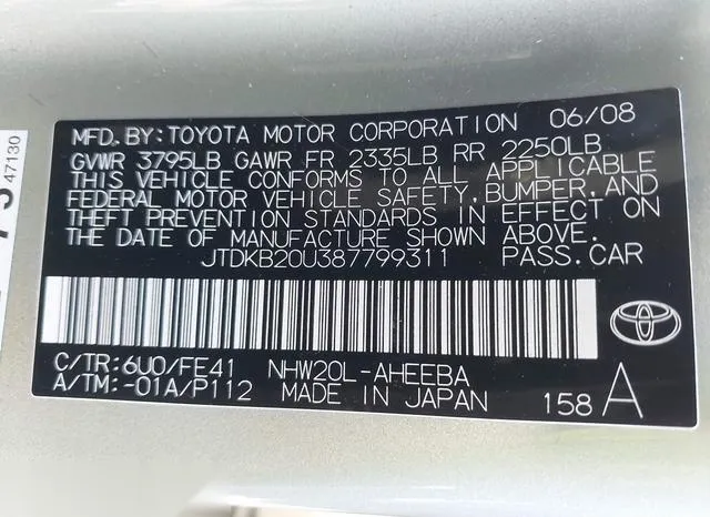 JTDKB20U387799311 2008 2008 Toyota Prius 9