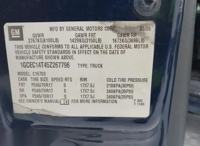 1GCEC14T45Z267796 2005 2005 Chevrolet Silverado 1500 9