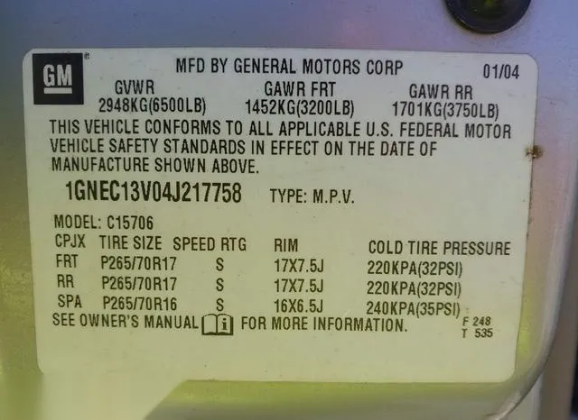 1GNEC13V04J217758 2004 2004 Chevrolet Tahoe- LS 9