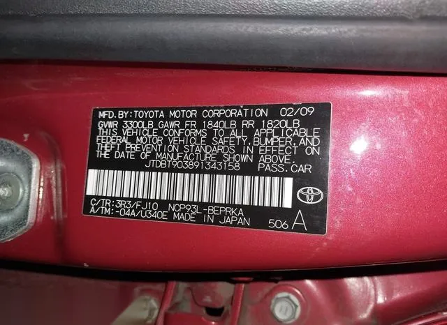 JTDBT903891343158 2009 2009 Toyota Yaris 9