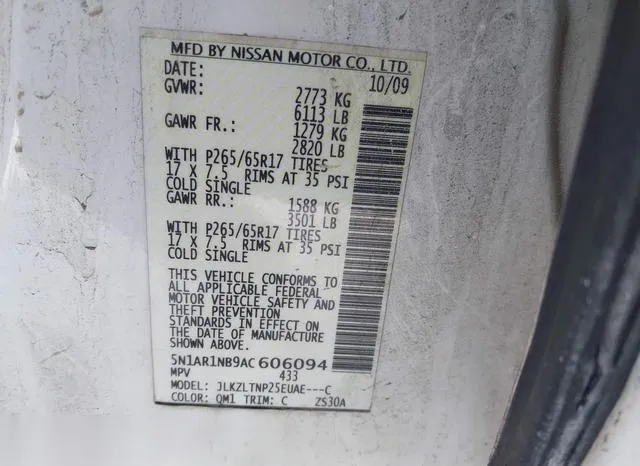 5N1AR1NB9AC606094 2010 2010 Nissan Pathfinder- SE 9