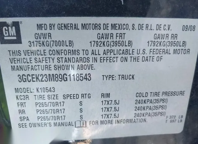 3GCEK23M89G118543 2009 2009 Chevrolet Silverado 1500- LT 9