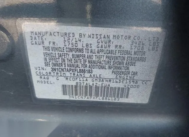 3N1CN7APXFL886183 2015 2015 Nissan Versa- 1-6 S- 9