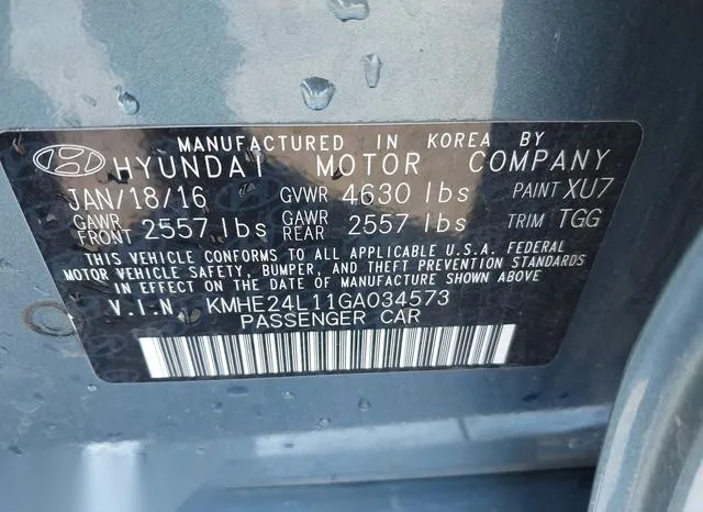 KMHE24L11GA034573 2016 2016 Hyundai Sonata- Hybrid SE 9