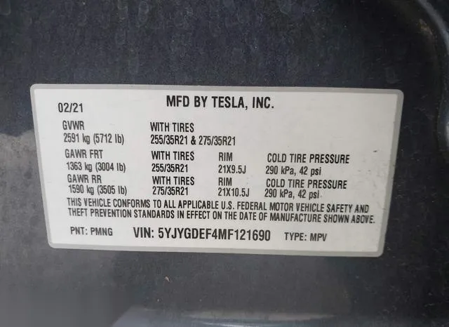 5YJYGDEF4MF121690 2021 2021 Tesla Model Y- Performance Dual 9