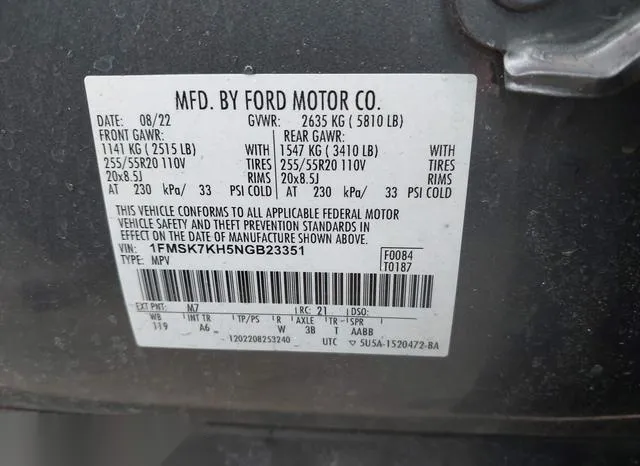 1FMSK7KH5NGB23351 2022 2022 Ford Explorer- St-Line 9