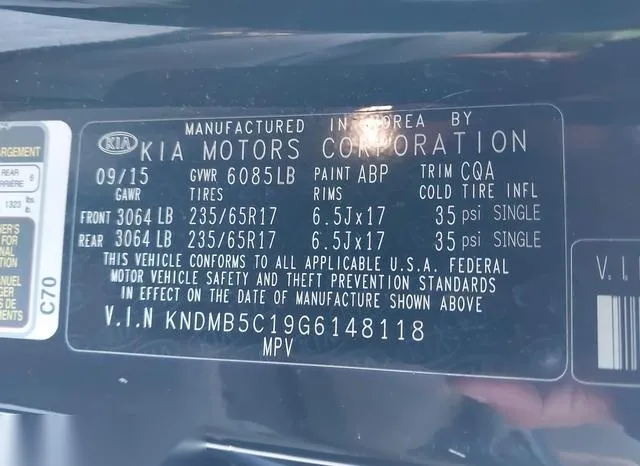 KNDMB5C19G6148118 2016 2016 KIA Sedona- LX 9