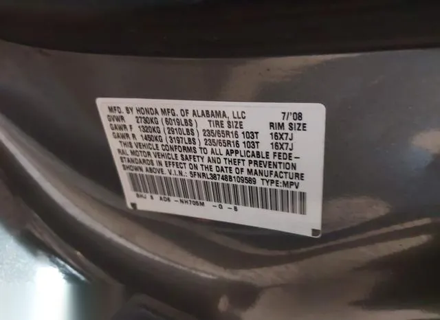 5FNRL38748B109589 2008 2008 Honda Odyssey- Ex-L 9