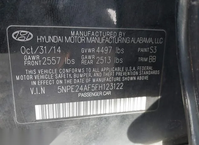 5NPE24AF5FH123122 2015 2015 Hyundai Sonata- SE 9