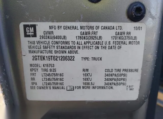 2GTEK19T621206322 2002 2002 GMC Sierra- 1500 Sle 9