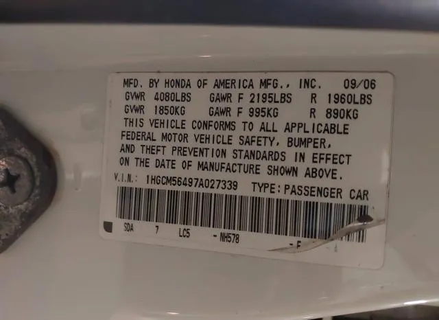 1HGCM56497A027339 2007 2007 Honda Accord- 2-4 LX 9