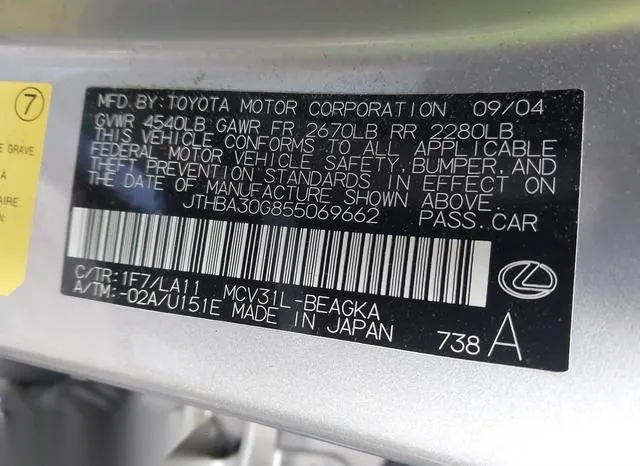 JTHBA30G855069662 2005 2005 Lexus ES- 330 9