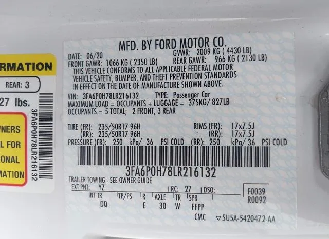 3FA6P0H78LR216132 2020 2020 Ford Fusion- SE 9